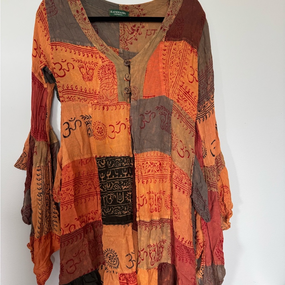 Kathmandu Orange Black Graphic Asymmetrical Tunic